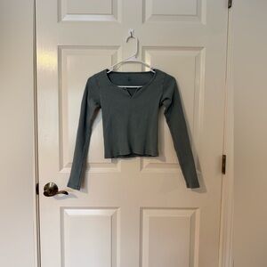 Brandy Melville Gray/Green Ribbed Long Sleeve Top